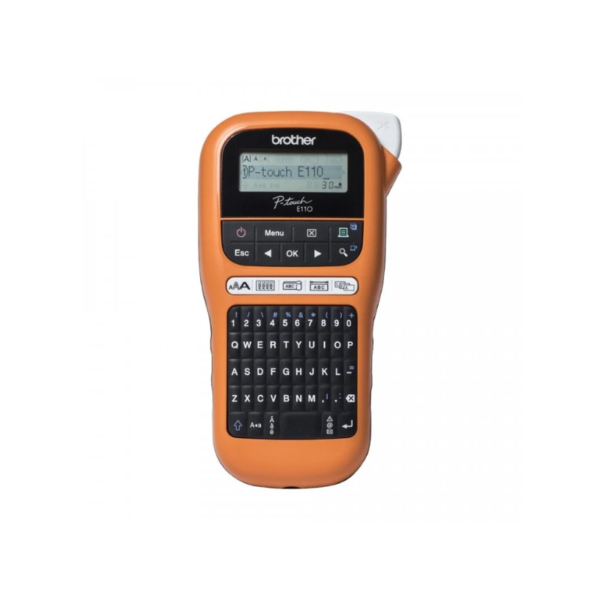 Rotuladora Eletrónica Portátil Brother PT-E110VP Ecrã LCD 200 Símbolos Velocidade 20mms Preta e Laranja